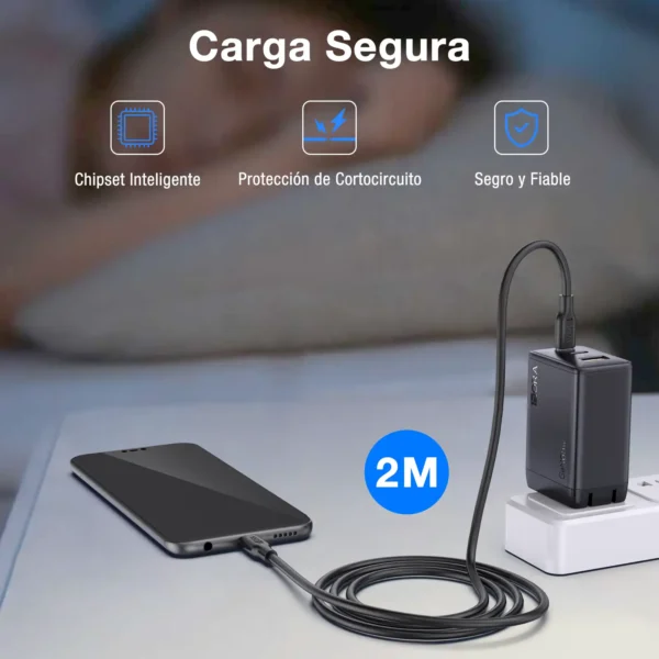 Cargador GaN 3 en 1 65W GAR322 - 2 Puertos Tipo C + 1 USB-A + Cable Tipo C 2m - Carga Rápida