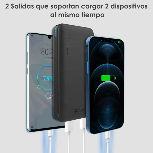 GAR094 Power Bank 10000mAh Batería Portátil - 2 Puertos USB + Cable Tipo C