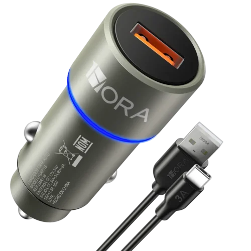 Cargador para Auto GAR116 USB-A QC 3.0 + Cable Tipo C - Carga Turbo 18W