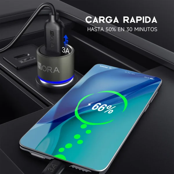 Cargador para Auto GAR116 USB-A QC 3.0 + Cable Tipo C - Carga Turbo 18W
