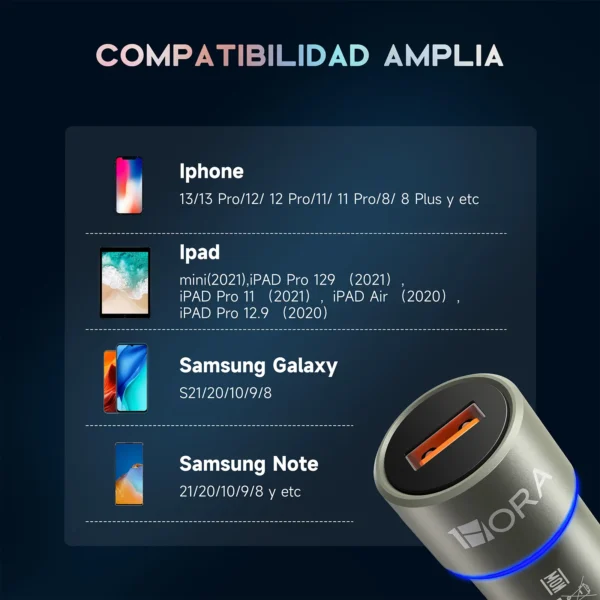 Cargador para Auto GAR116 USB-A QC 3.0 + Cable Tipo C - Carga Turbo 18W