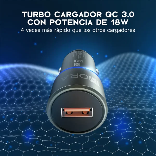 Cargador para Auto GAR116 USB-A QC 3.0 + Cable Tipo C - Carga Turbo 18W