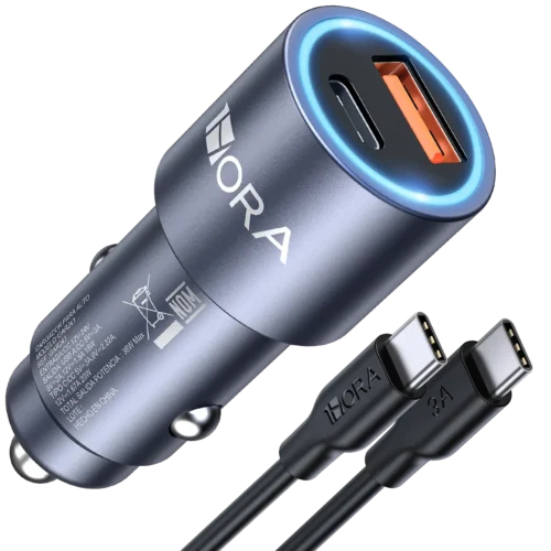 Cargador GAR241 para Auto 38W Rápida - PD 20W + QC 3.0 18W + Cable Tipo C